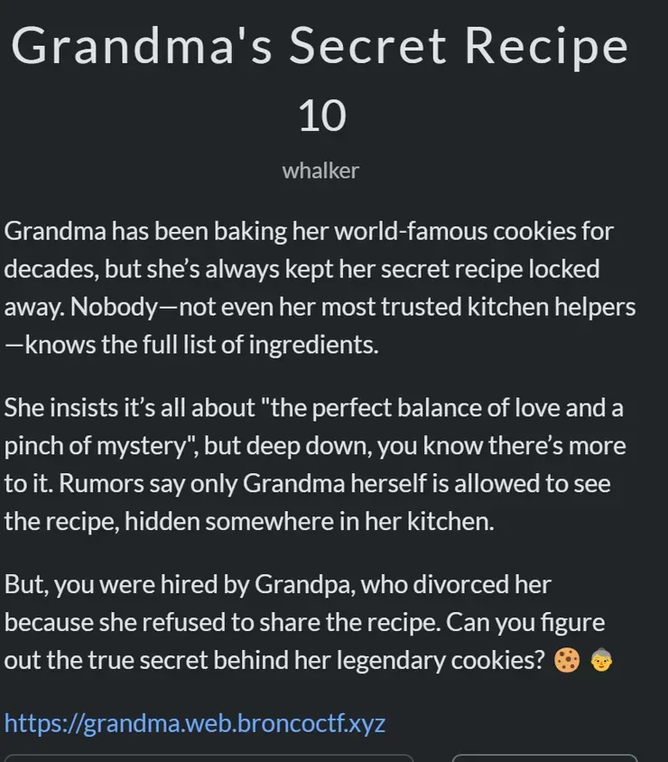Grandma&#x27;s Secret Recipe 題目